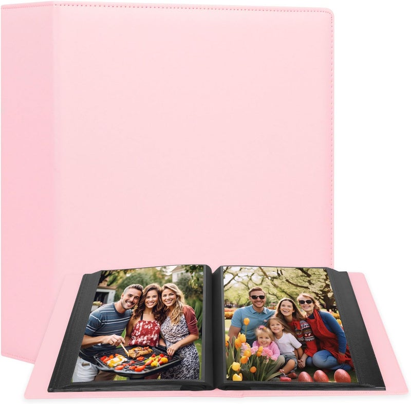 Aevdor 8x10 Photo Album 168 Pockets Holds 168 Photos, Large Capacity Leather Cover Family Wedding Baby Photo Book for 8 x 10 Pictures, Photo Album 8x10 with Black Inner Pages (Pink) - Image 1